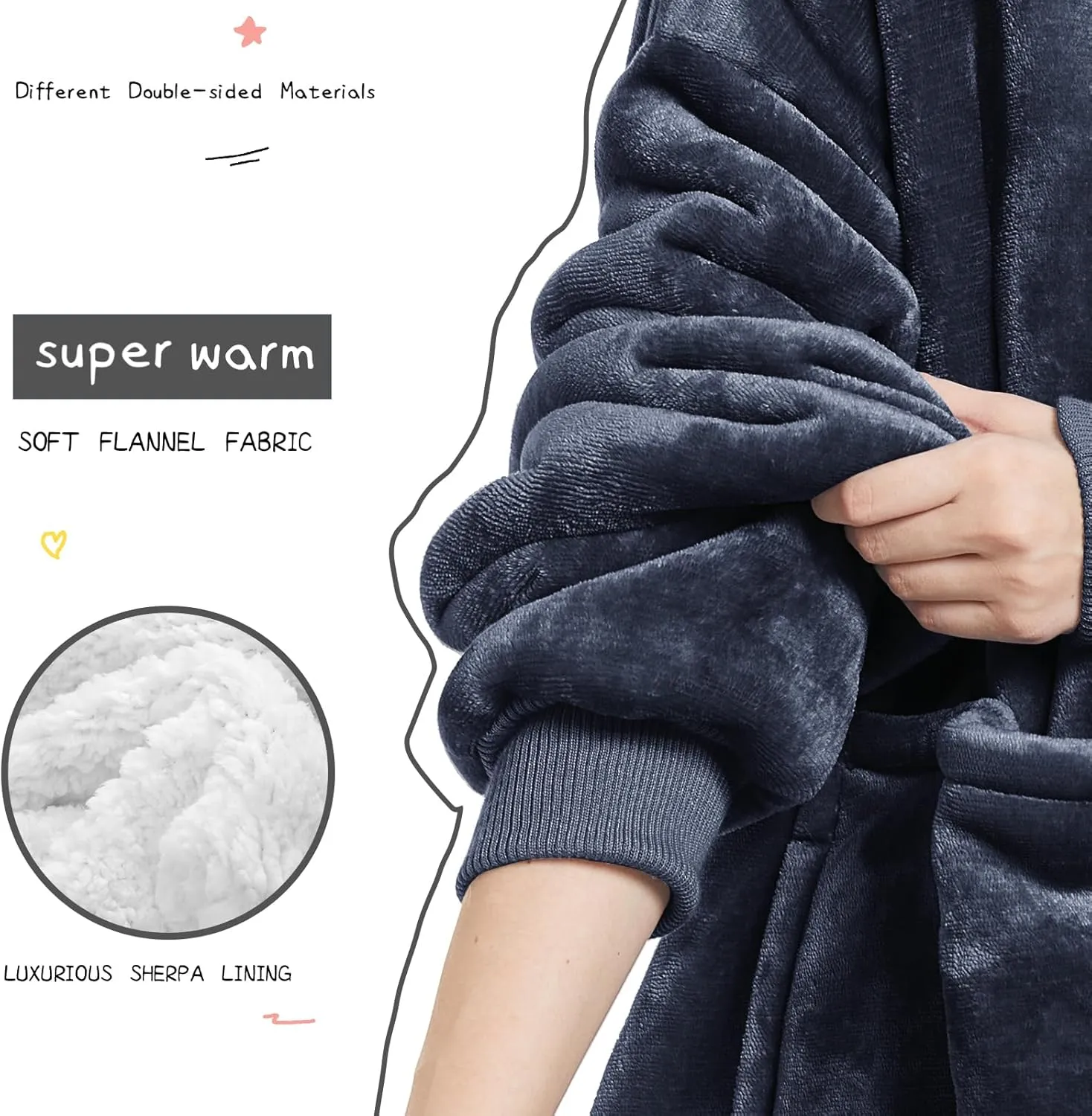 Aemilas Wearable Blanket Hoodie - Warm Sherpa Blanket Sweatshirt as Gifts for Adult Women Mom Men, One Size Fits All