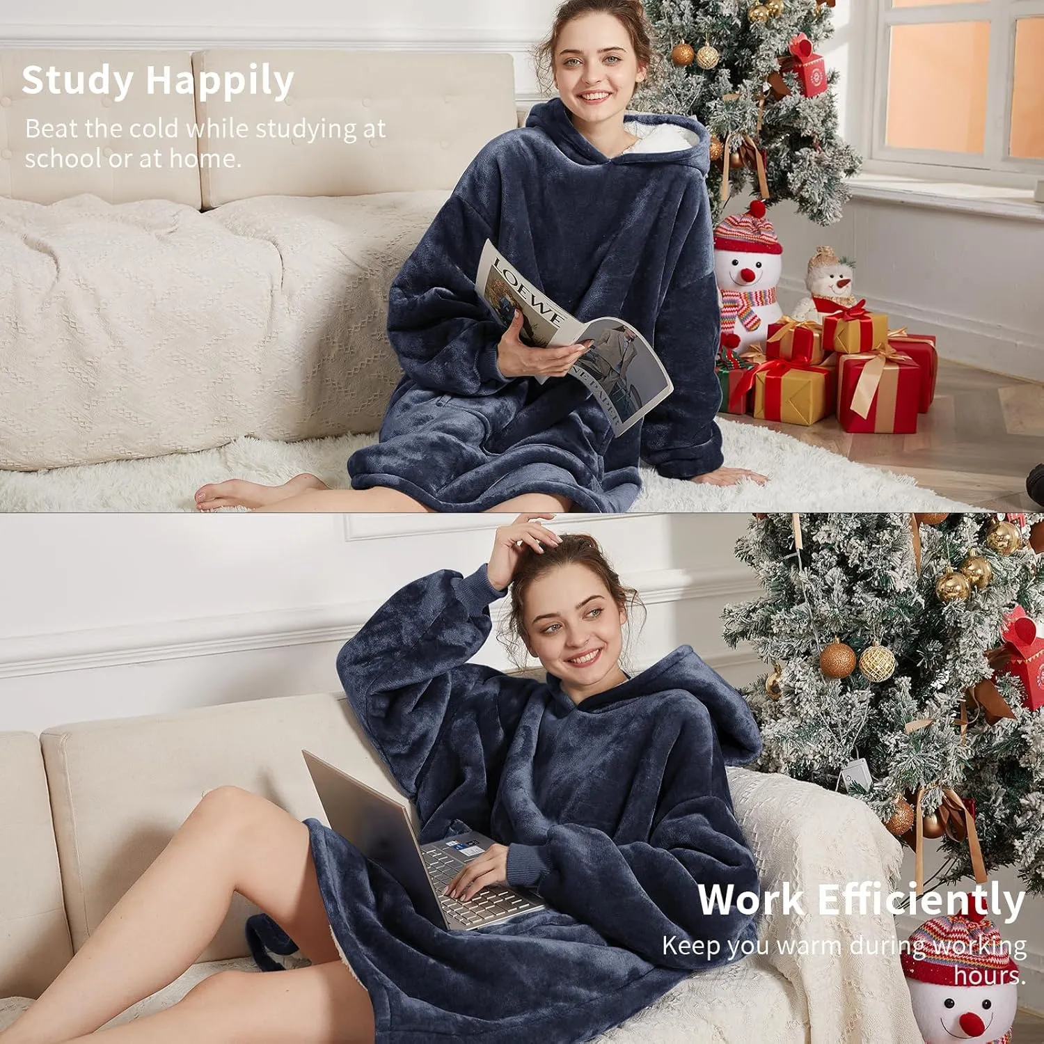 Aemilas Wearable Blanket Hoodie - Warm Sherpa Blanket Sweatshirt as Gifts for Adult Women Mom Men, One Size Fits All
