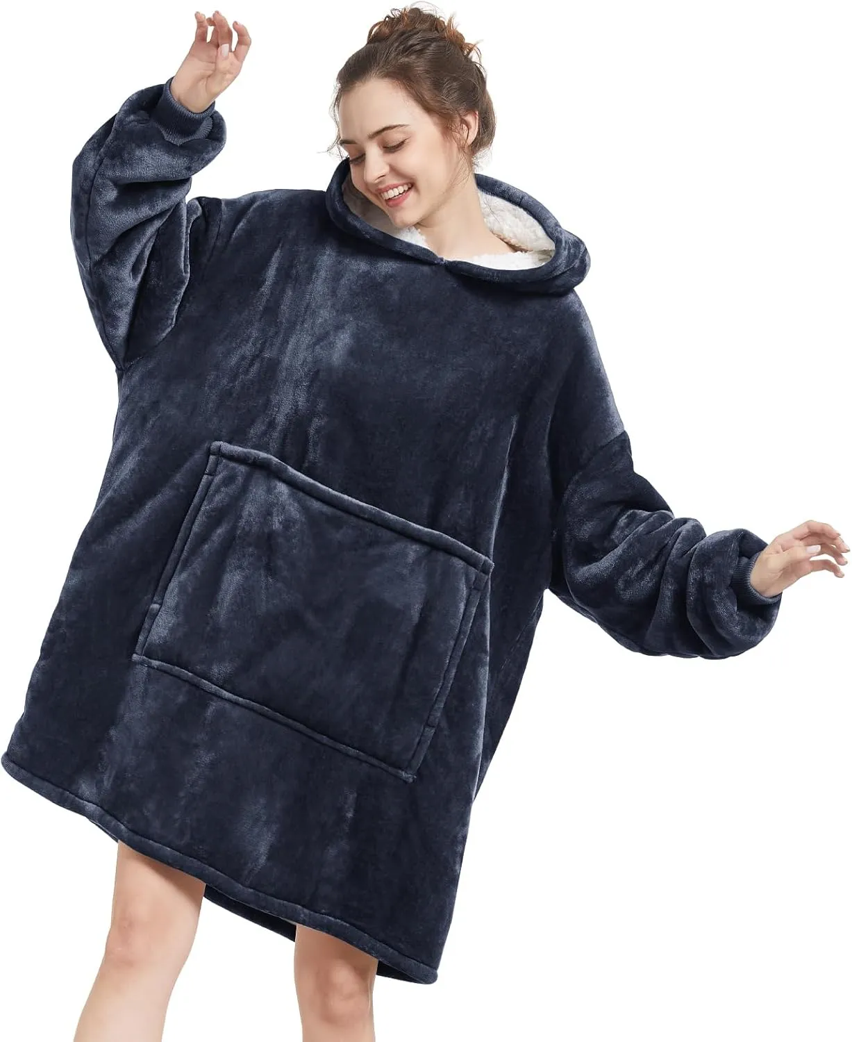 Aemilas Wearable Blanket Hoodie - Warm Sherpa Blanket Sweatshirt as Gifts for Adult Women Mom Men, One Size Fits All