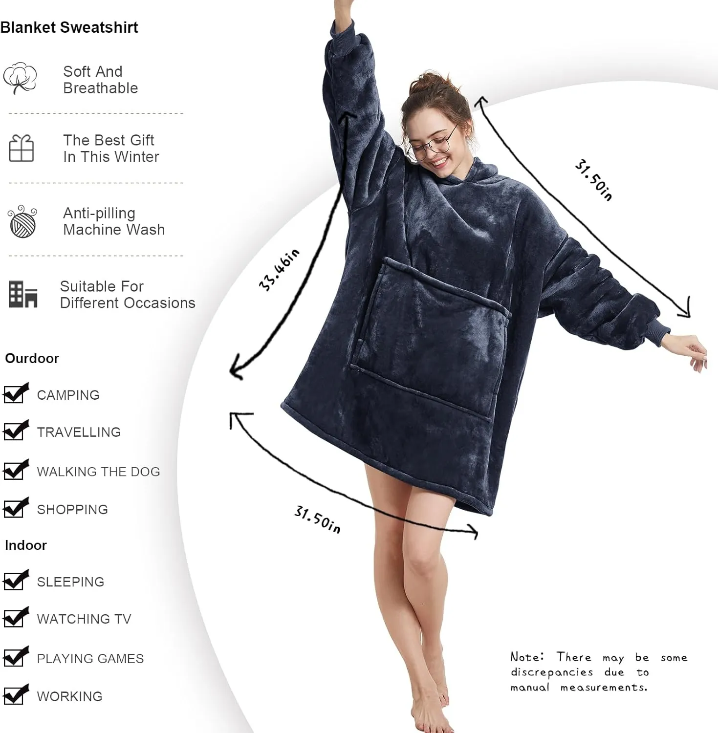 Aemilas Wearable Blanket Hoodie - Warm Sherpa Blanket Sweatshirt as Gifts for Adult Women Mom Men, One Size Fits All