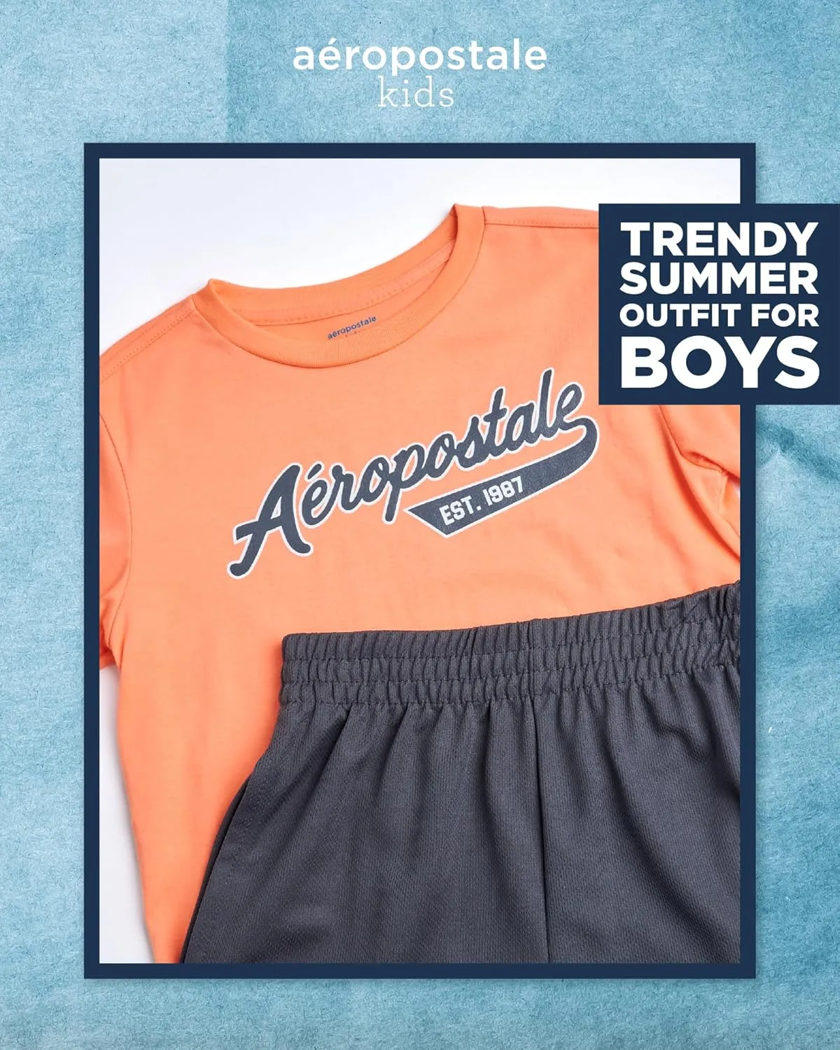 AEROPOSTALE Boys' Active Shorts Set - 2 Piece Short Sleeve T-Shirt and Mesh Gym Shorts - Activewear Outfit for Boys (4-12)
