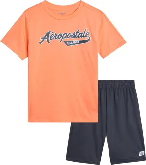 AEROPOSTALE Boys' Active Shorts Set - 2 Piece Short Sleeve T-Shirt and Mesh Gym Shorts - Activewear Outfit for Boys (4-12)