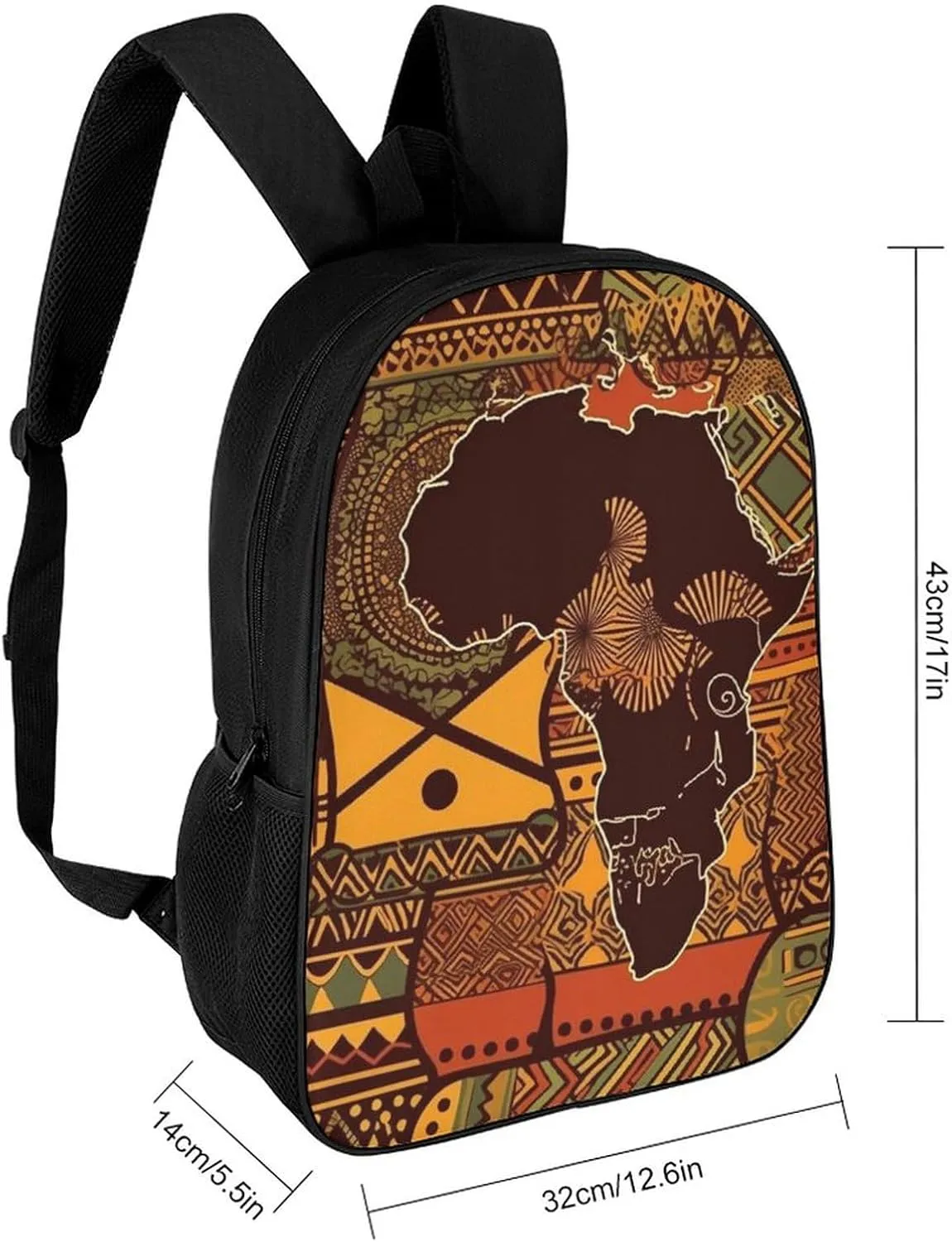 African Map Ethnic Pattern Backpack, Laptop Backpack for Men, 17 Inch Travel Hiking Daypack, Casual Backpack