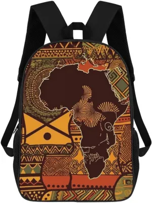 African Map Ethnic Pattern Backpack, Laptop Backpack for Men, 17 Inch Travel Hiking Daypack, Casual Backpack