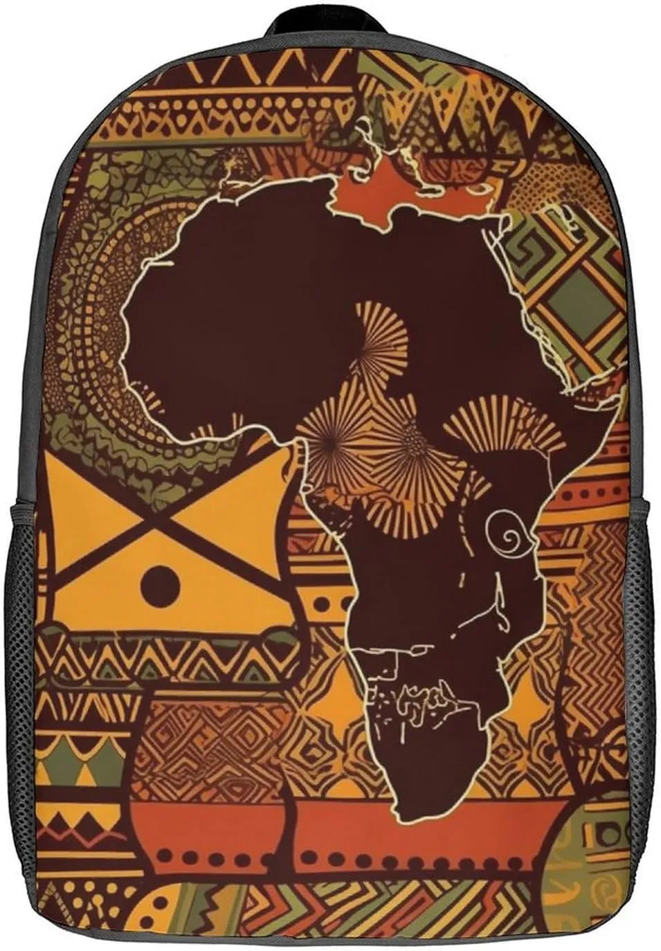 African Map Ethnic Pattern Backpack, Laptop Backpack for Men, 17 Inch Travel Hiking Daypack, Casual Backpack