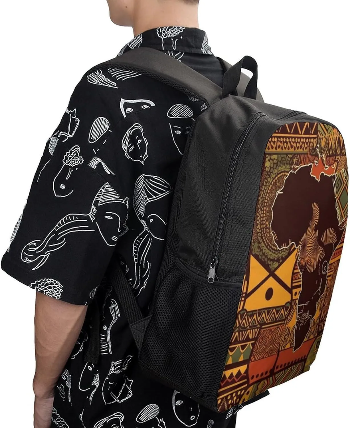 African Map Ethnic Pattern Backpack, Laptop Backpack for Men, 17 Inch Travel Hiking Daypack, Casual Backpack