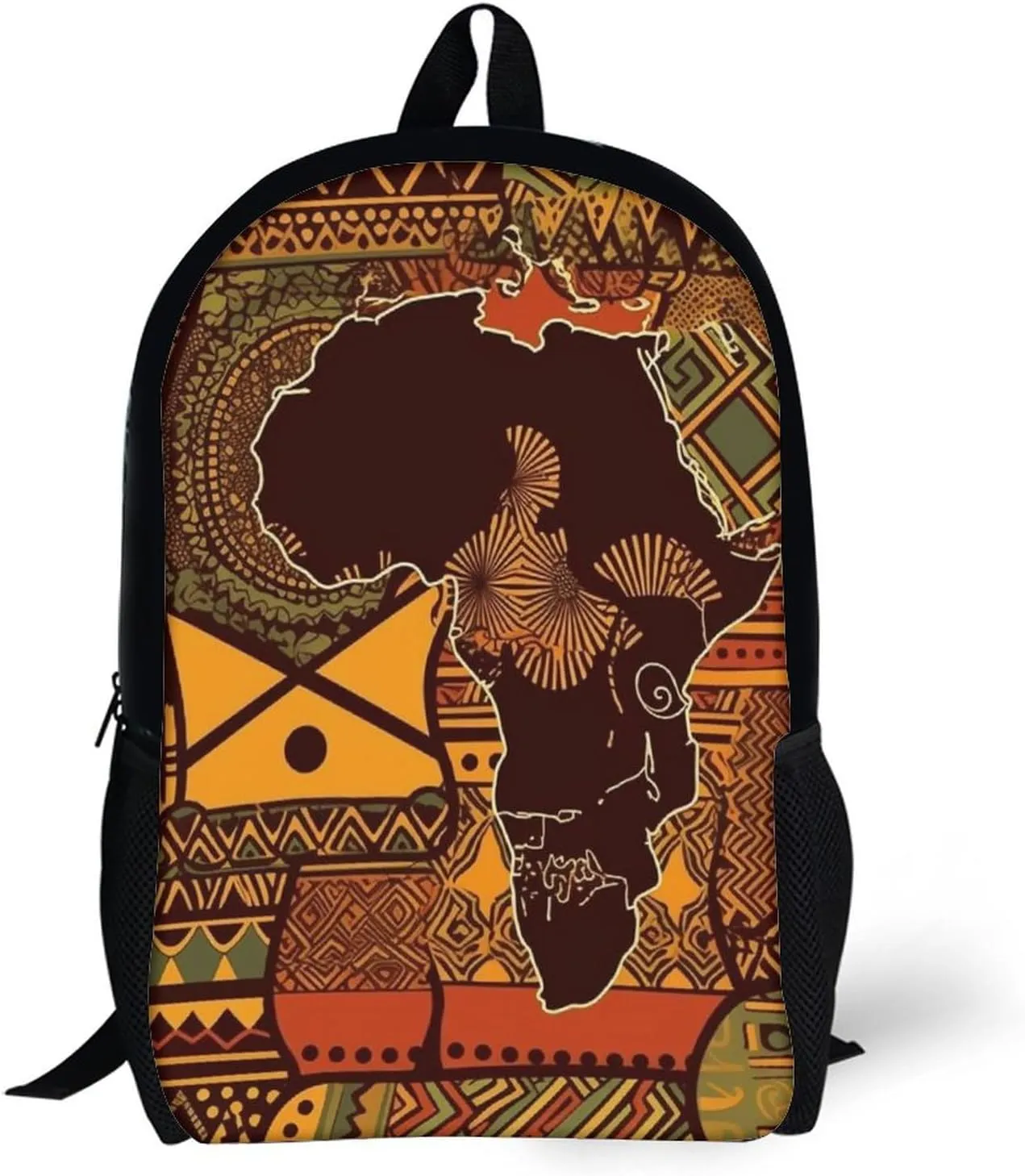 African Map Ethnic Pattern Backpack, Laptop Backpack for Men, 17 Inch Travel Hiking Daypack, Casual Backpack