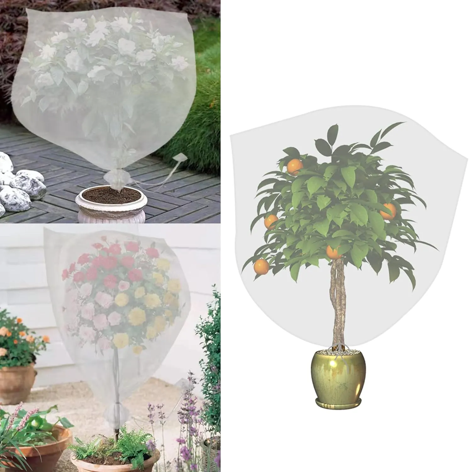 Agfabric Bird Netting 84" Hx72 W Garden Netting Insect Pest Barrier,Plant Cover Fruit Tree Netting Mesh Protection Bag with Drawstring,White