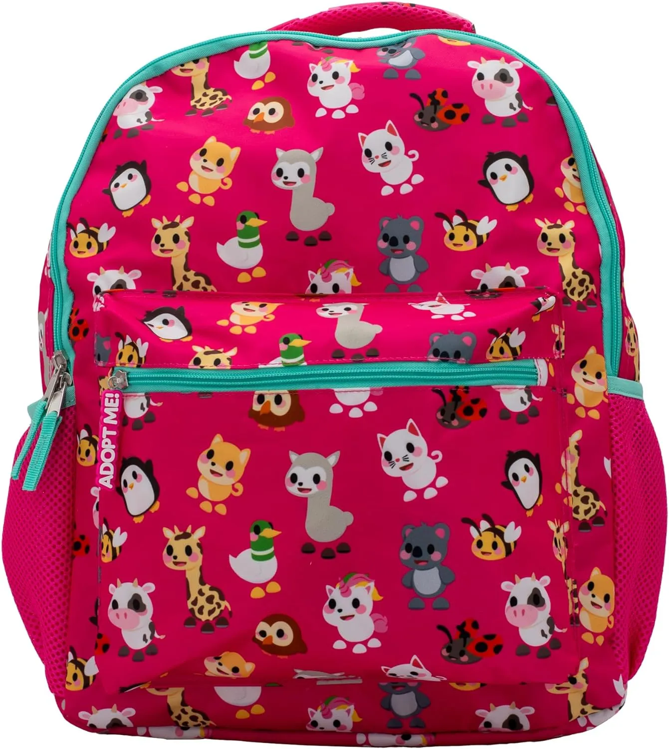 AI ACCESSORY INNOVATIONS Roblox Adopt Me Backpack for Girls, School Bag with Front Pocket and Allover Character Print, 16” Gaming Bookbag, Pink