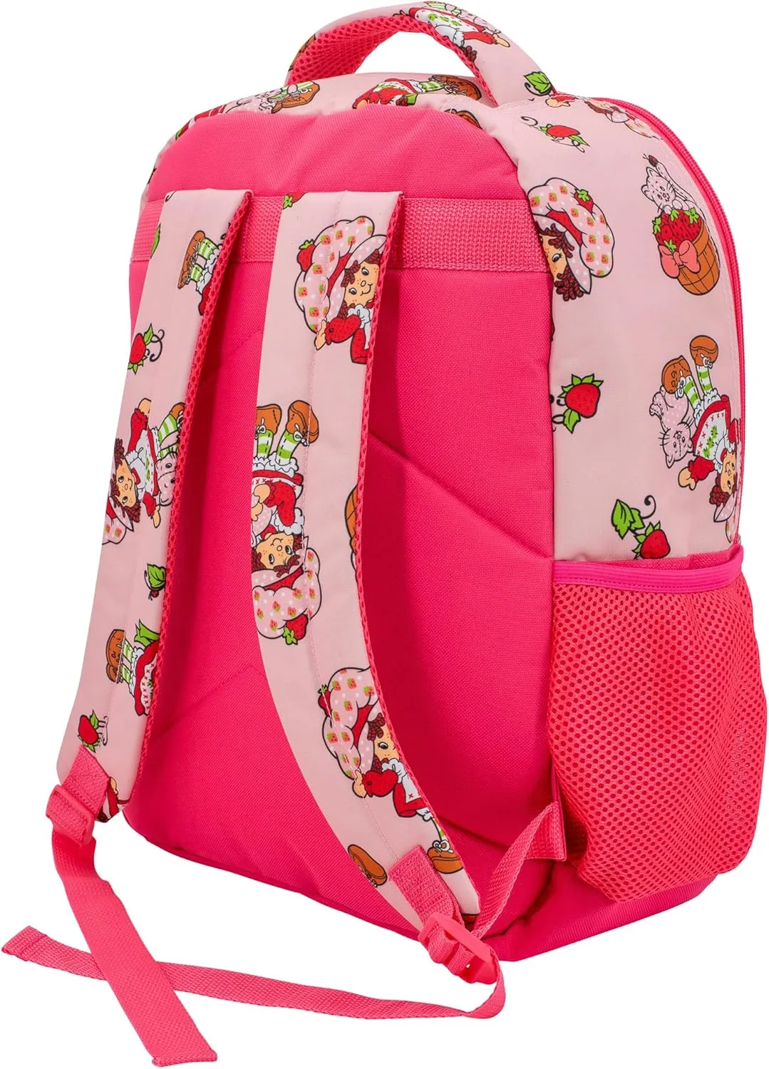 AI ACCESSORY INNOVATIONS Strawberry Shortcake 16” Backpack With Front Pocket for Girls, Allover Print Bookbag featuring Strawberry & Custard, Pink