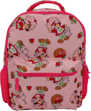 AI ACCESSORY INNOVATIONS Strawberry Shortcake 16” Backpack With Front Pocket for Girls, Allover Print Bookbag featuring Strawberry & Custard, Pink