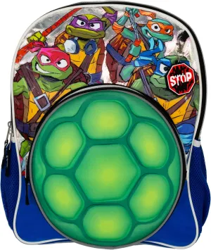 AI ACCESSORY INNOVATIONS Teenage Mutant Ninja Turtles Backpack, 16” TMNT School Bag Featuring a 3D EVA molded Turtle Shell Front Pocket, Blue & Green