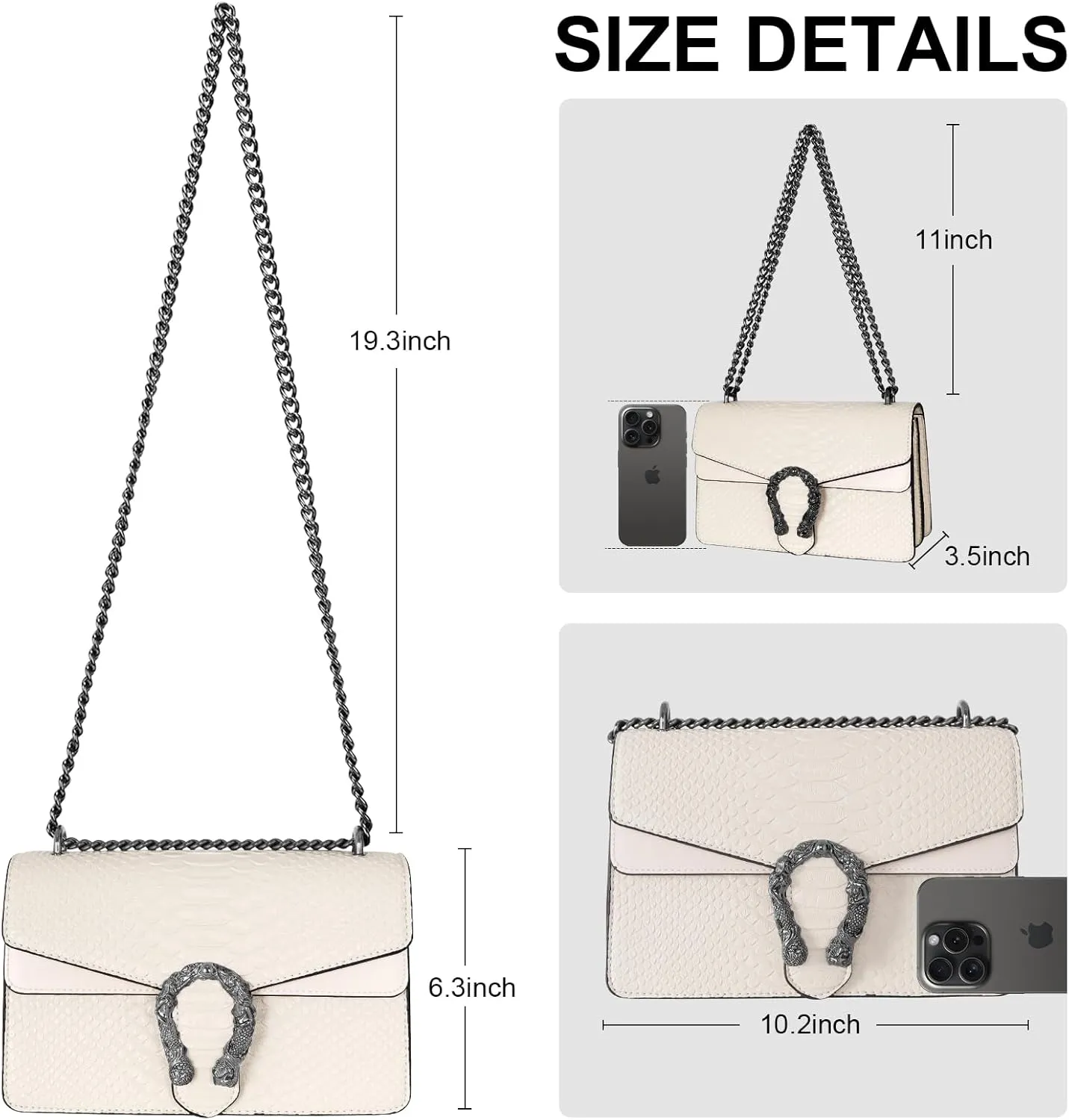 Aiqudou Crossbody Bag and Satchel Purse for Women - Fashion Snake Print Chain Purse Luxury PU Leather HandBag
