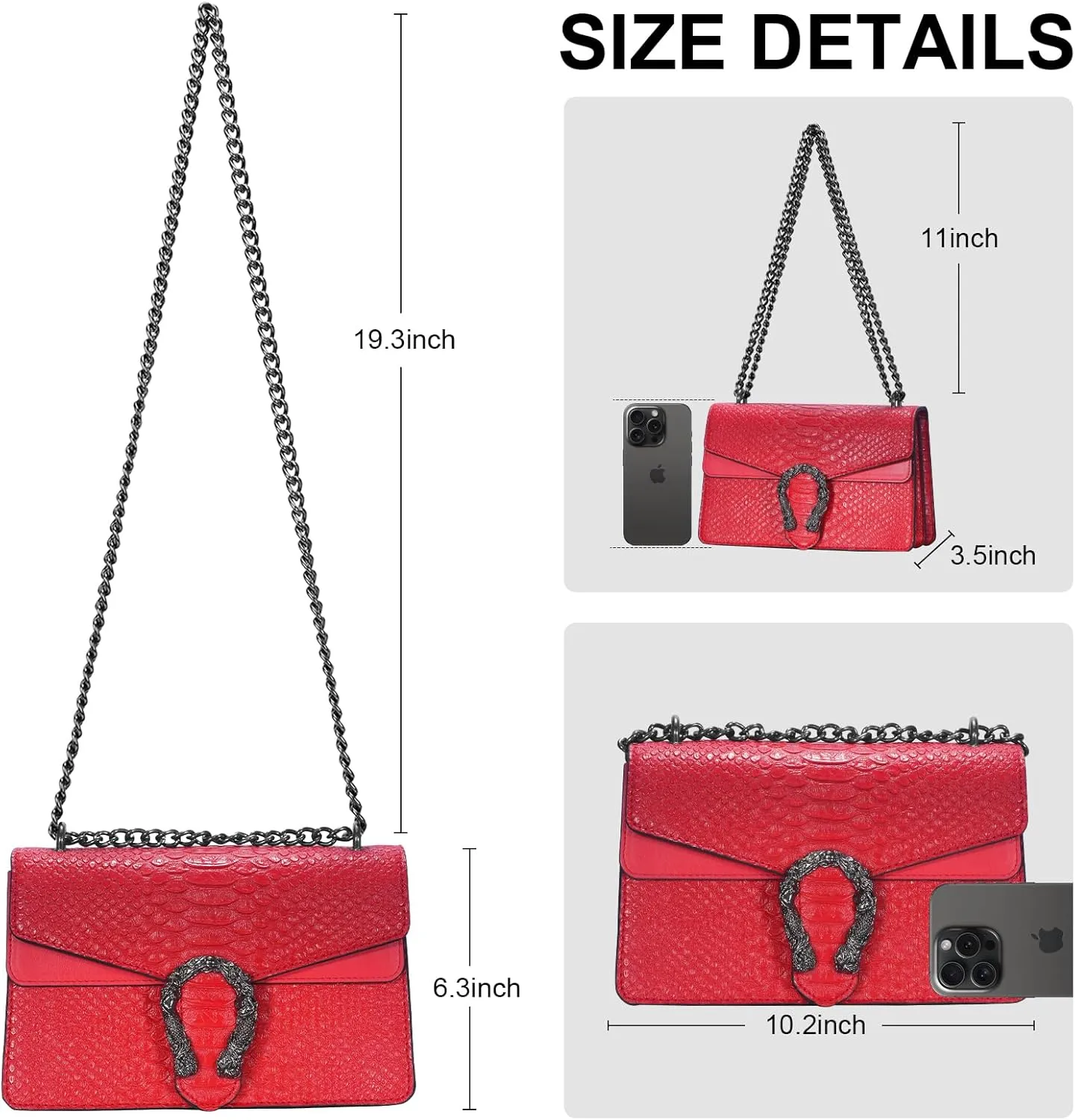 Aiqudou Crossbody Bag and Satchel Purse for Women - Fashion Snake Print Chain Purse Luxury PU Leather HandBag