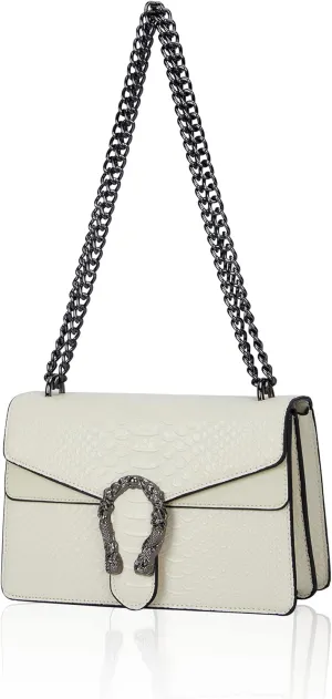 Aiqudou Crossbody Bag and Satchel Purse for Women - Fashion Snake Print Chain Purse Luxury PU Leather HandBag