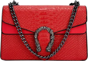 Aiqudou Crossbody Bag and Satchel Purse for Women - Fashion Snake Print Chain Purse Luxury PU Leather HandBag