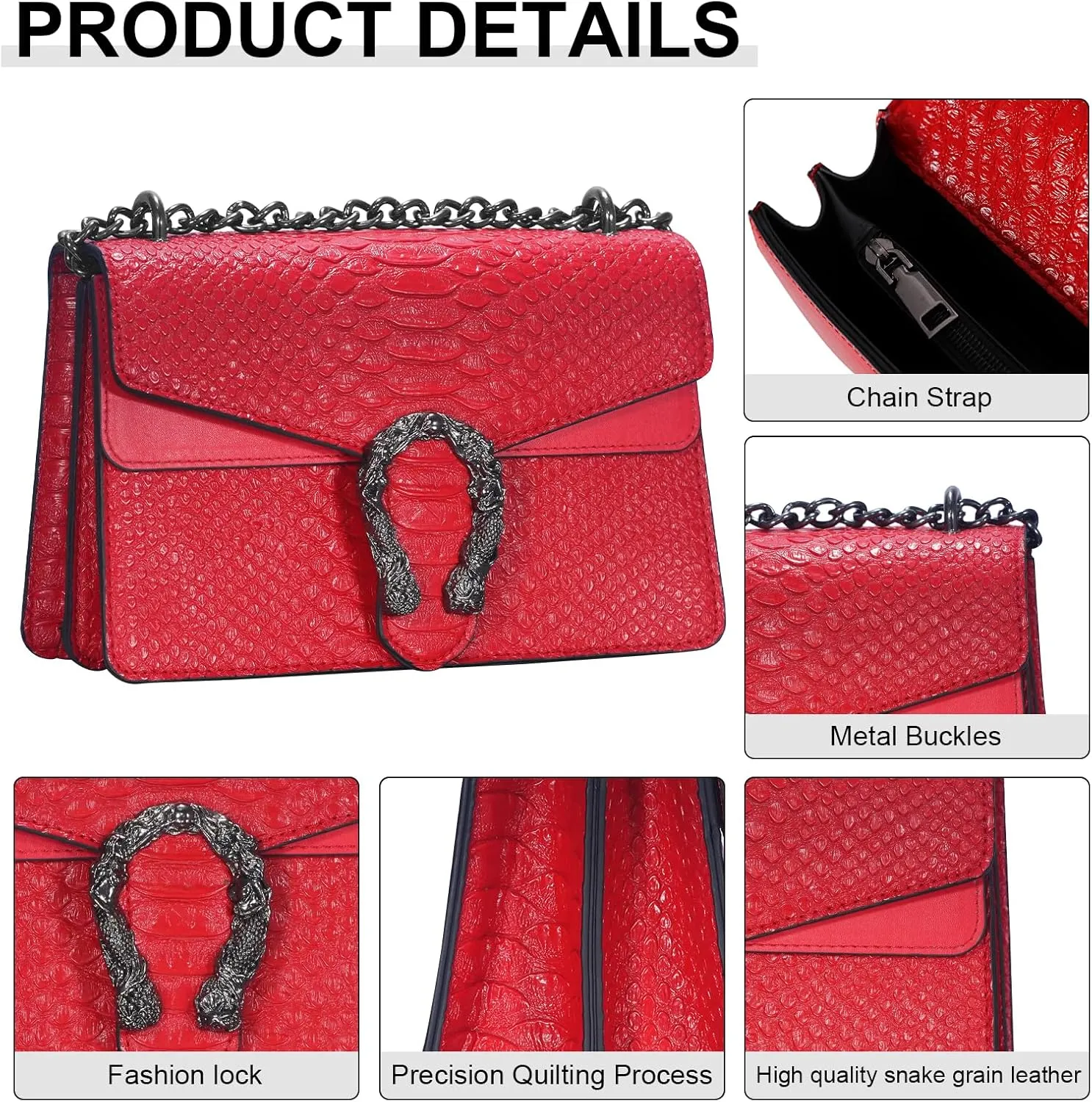 Aiqudou Crossbody Bag and Satchel Purse for Women - Fashion Snake Print Chain Purse Luxury PU Leather HandBag