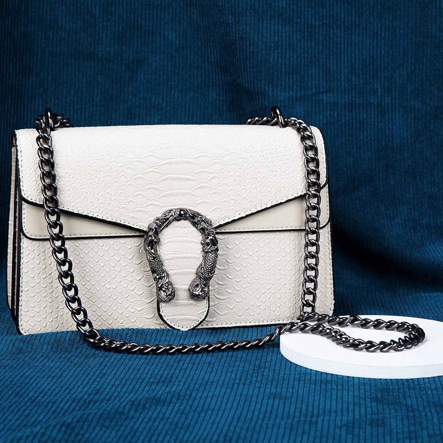 Aiqudou Crossbody Bag and Satchel Purse for Women - Fashion Snake Print Chain Purse Luxury PU Leather HandBag