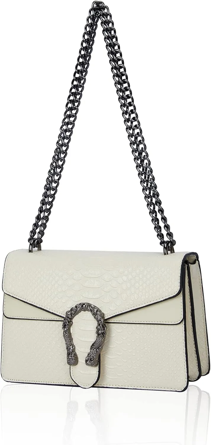 Aiqudou Crossbody Bag and Satchel Purse for Women - Fashion Snake Print Chain Purse Luxury PU Leather HandBag