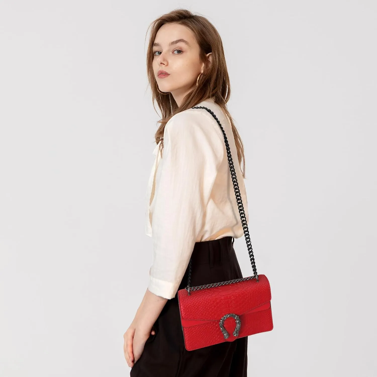 Aiqudou Crossbody Bag and Satchel Purse for Women - Fashion Snake Print Chain Purse Luxury PU Leather HandBag
