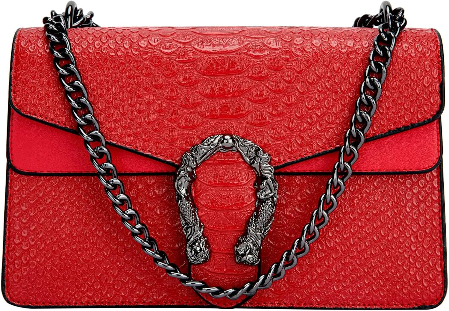 Aiqudou Crossbody Bag and Satchel Purse for Women - Fashion Snake Print Chain Purse Luxury PU Leather HandBag