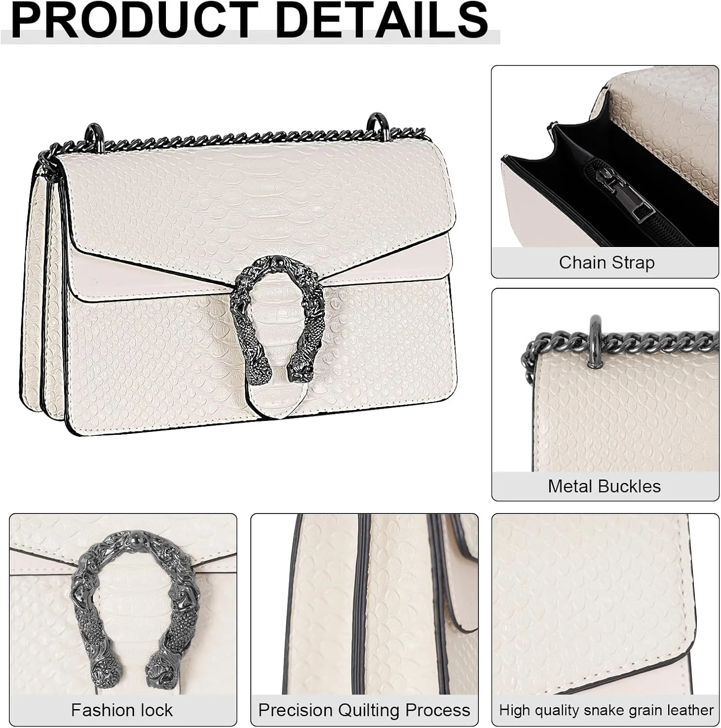 Aiqudou Crossbody Bag and Satchel Purse for Women - Fashion Snake Print Chain Purse Luxury PU Leather HandBag