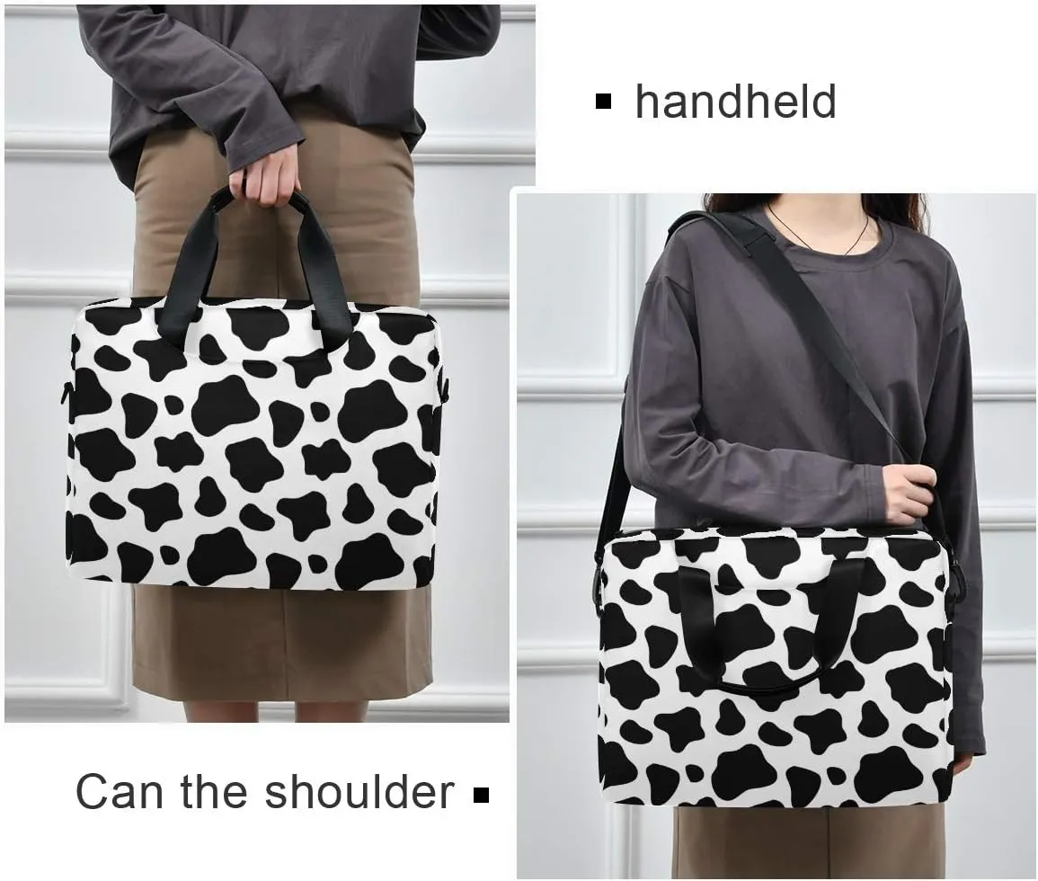 ALAZA Black and White Cow Print Laptop Case Bag Sleeve Portable Crossbody Messenger Briefcase w/Strap Handle, 13 14 15.6 inch