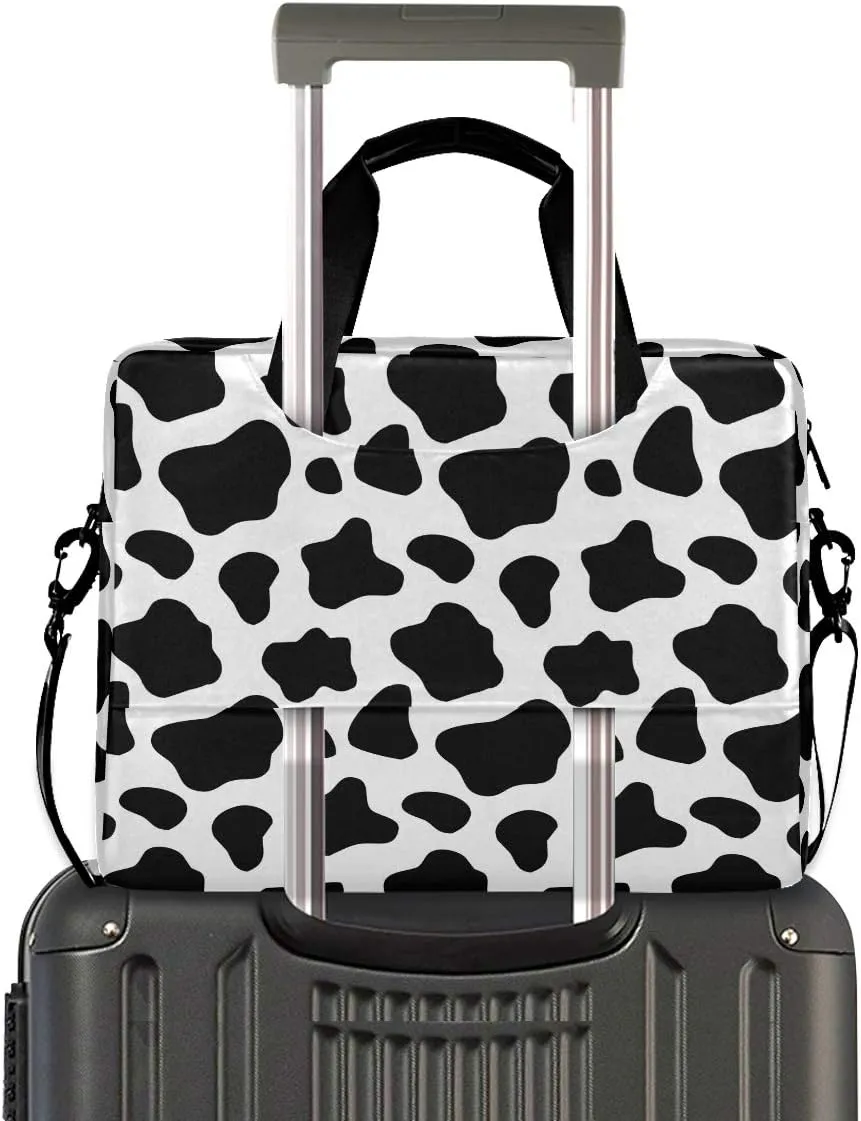 ALAZA Black and White Cow Print Laptop Case Bag Sleeve Portable Crossbody Messenger Briefcase w/Strap Handle, 13 14 15.6 inch