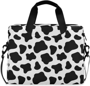 ALAZA Black and White Cow Print Laptop Case Bag Sleeve Portable Crossbody Messenger Briefcase w/Strap Handle, 13 14 15.6 inch