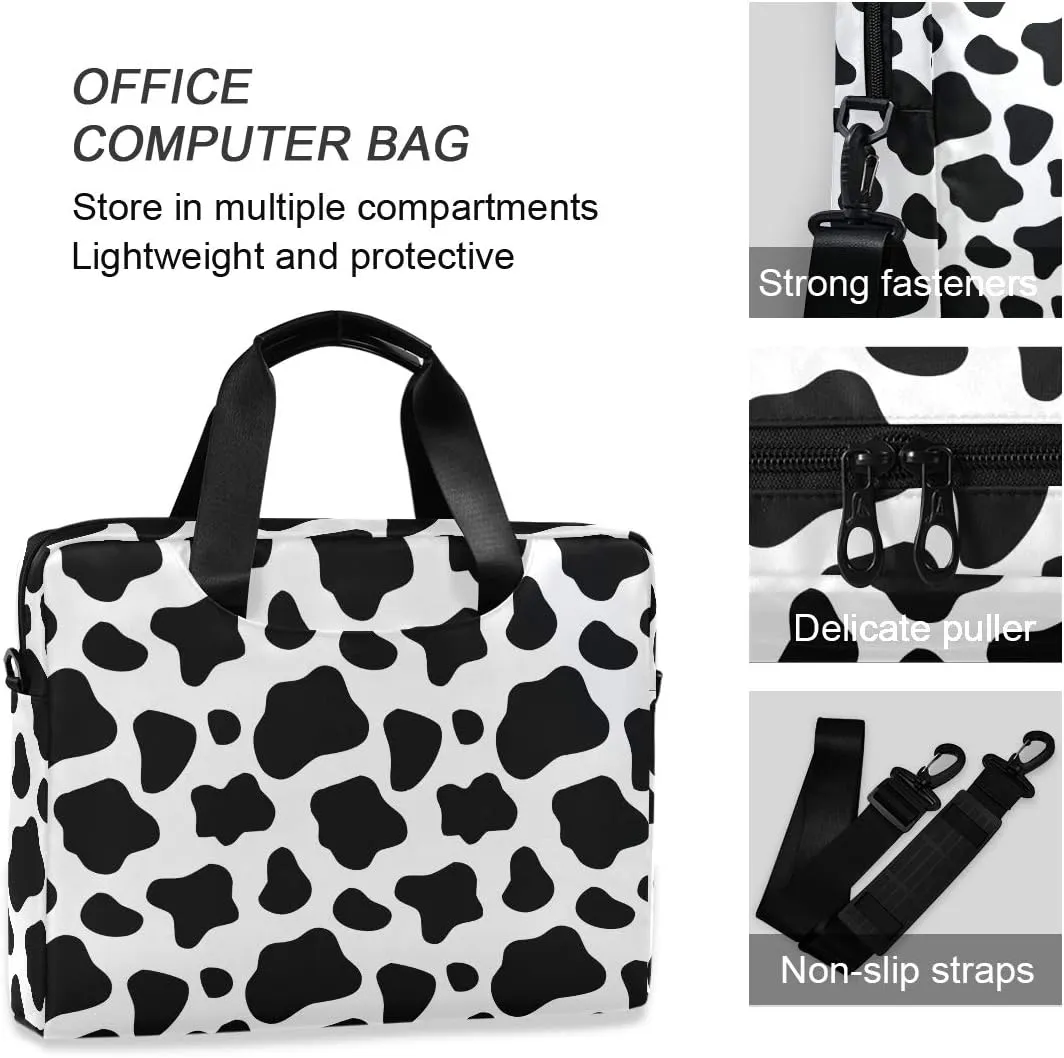 ALAZA Black and White Cow Print Laptop Case Bag Sleeve Portable Crossbody Messenger Briefcase w/Strap Handle, 13 14 15.6 inch