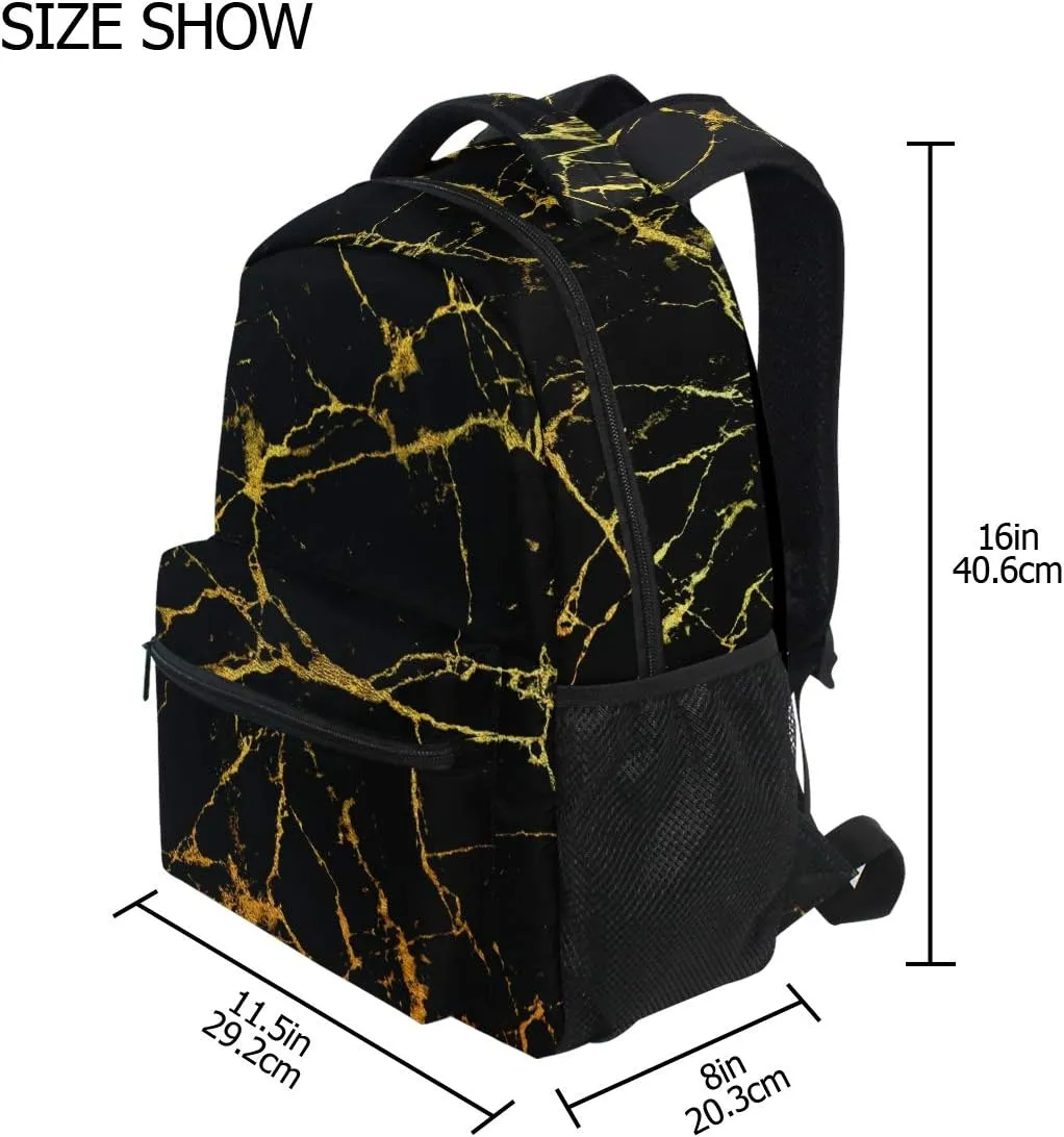 ALAZA Black Marble With Gold Geometric Large Backpack Personalized Laptop iPad Tablet Travel School Bag with Multiple Pockets
