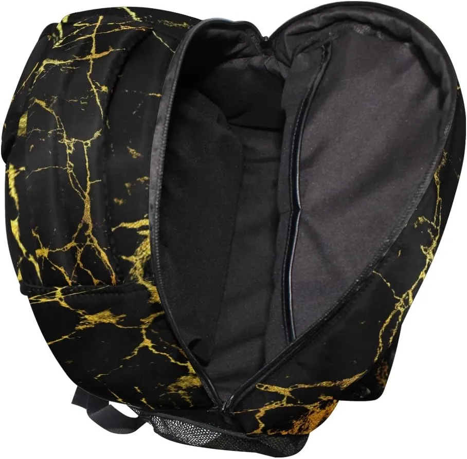 ALAZA Black Marble With Gold Geometric Large Backpack Personalized Laptop iPad Tablet Travel School Bag with Multiple Pockets