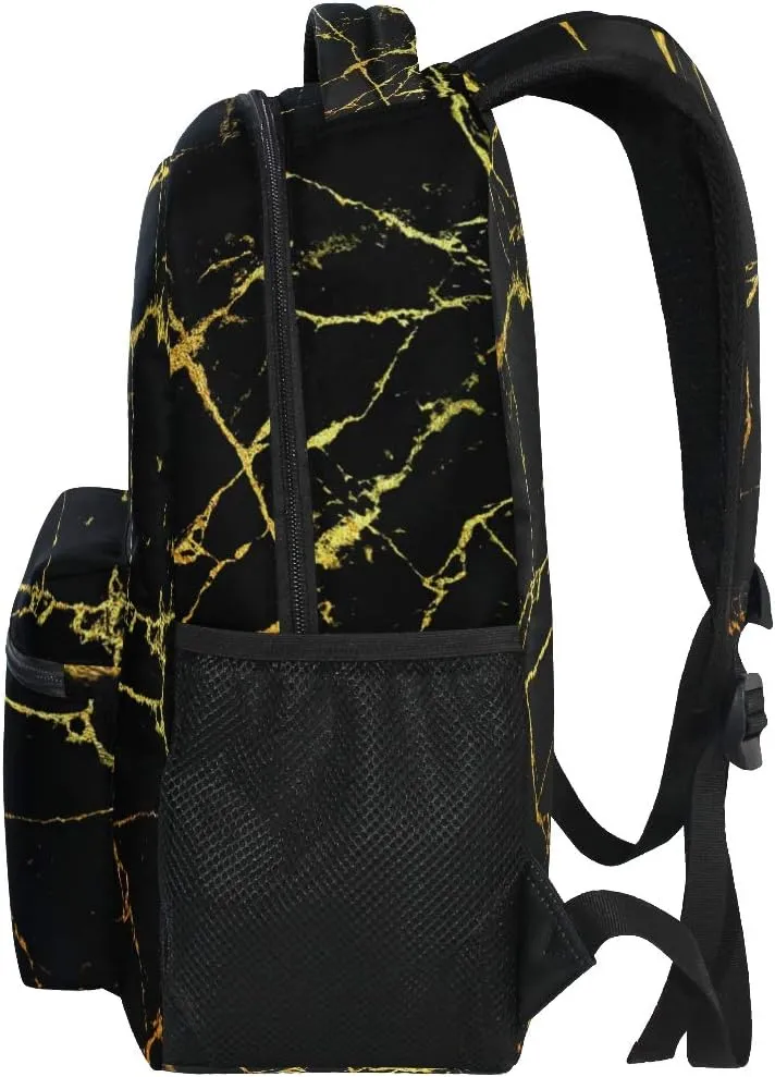ALAZA Black Marble With Gold Geometric Large Backpack Personalized Laptop iPad Tablet Travel School Bag with Multiple Pockets