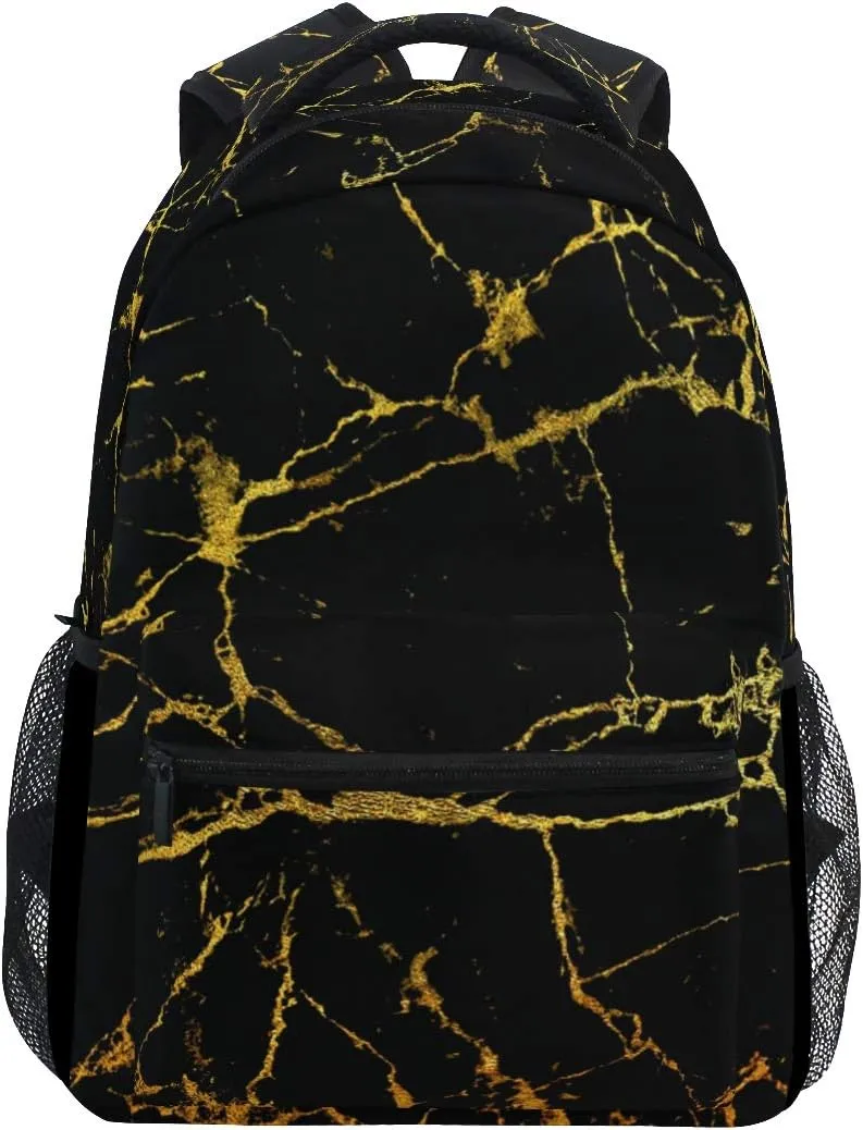ALAZA Black Marble With Gold Geometric Large Backpack Personalized Laptop iPad Tablet Travel School Bag with Multiple Pockets