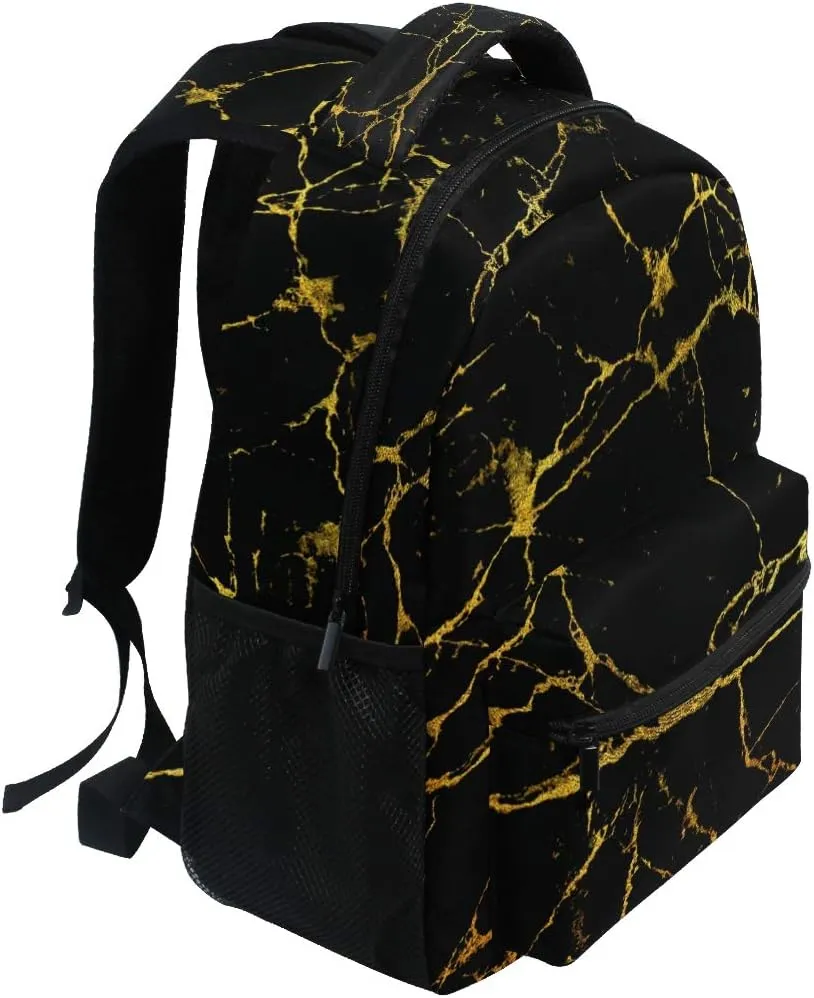 ALAZA Black Marble With Gold Geometric Large Backpack Personalized Laptop iPad Tablet Travel School Bag with Multiple Pockets