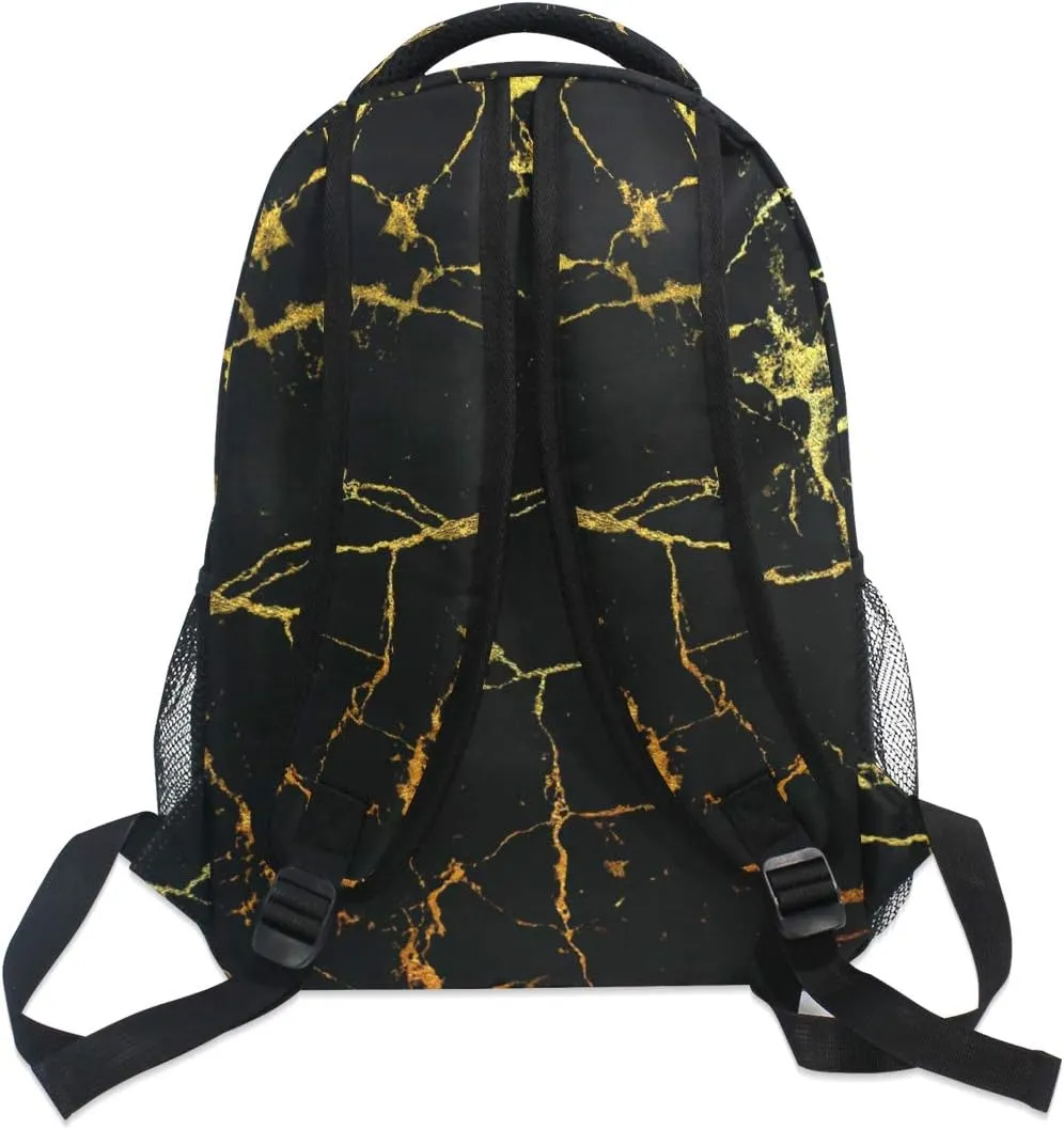ALAZA Black Marble With Gold Geometric Large Backpack Personalized Laptop iPad Tablet Travel School Bag with Multiple Pockets
