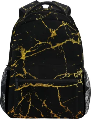 ALAZA Black Marble With Gold Geometric Large Backpack Personalized Laptop iPad Tablet Travel School Bag with Multiple Pockets