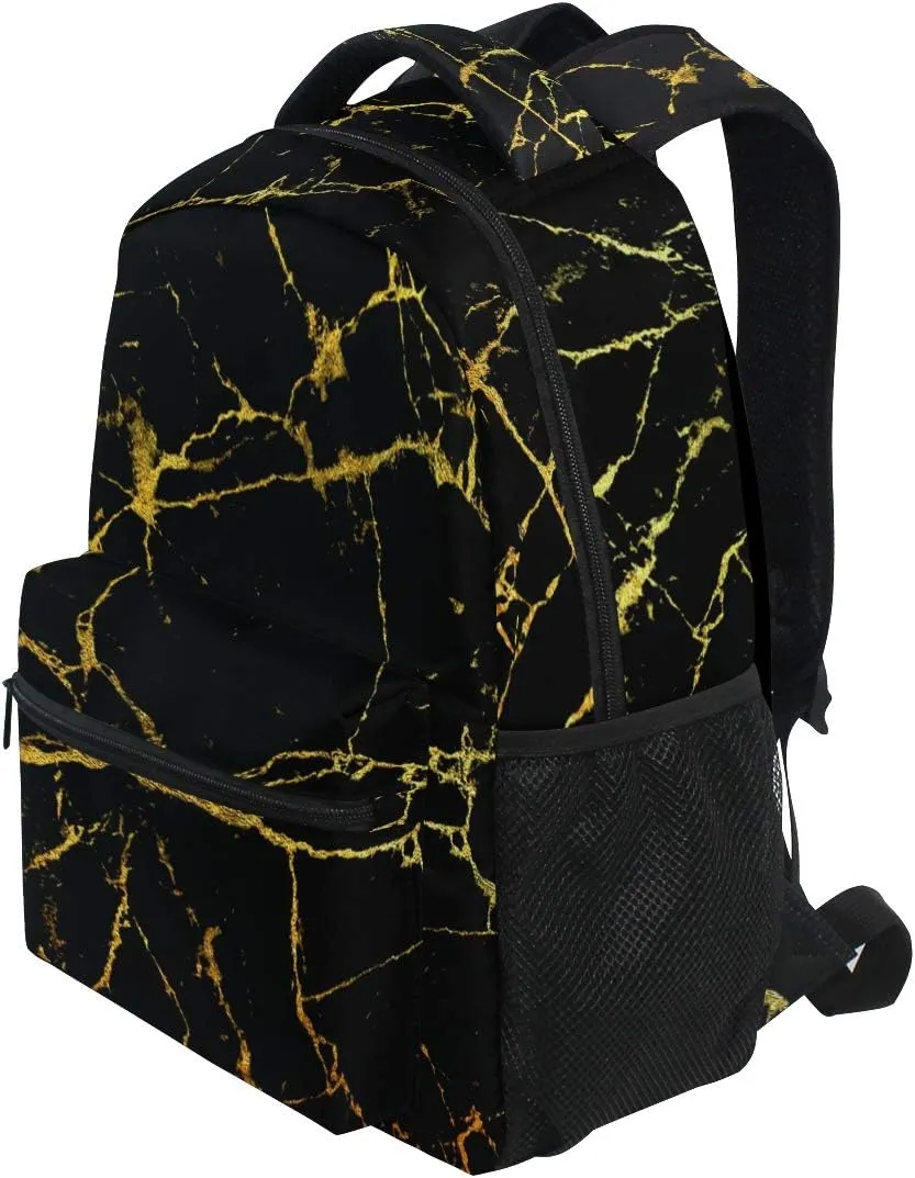 ALAZA Black Marble With Gold Geometric Large Backpack Personalized Laptop iPad Tablet Travel School Bag with Multiple Pockets