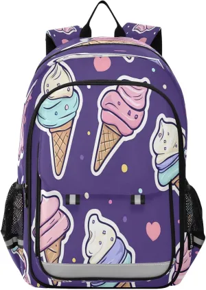 ALAZA Cartoon Ice Cream Pattern School Backpacks Travel Laptop Bag Kids Bookbag for Girls Boys Teens Women Men