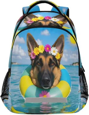 ALAZA German Shepherd Swimming Ring Garland Backpacks Travel Laptop Daypack School Book Bag for Men Women Teens Kids115