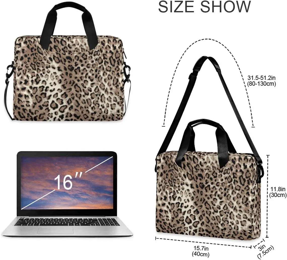ALAZA Leopard Print Cheetah Animal Laptop Case Bag Sleeve Portable Crossbody Messenger Briefcase w/Strap Handle, 13 14 15.6 inch