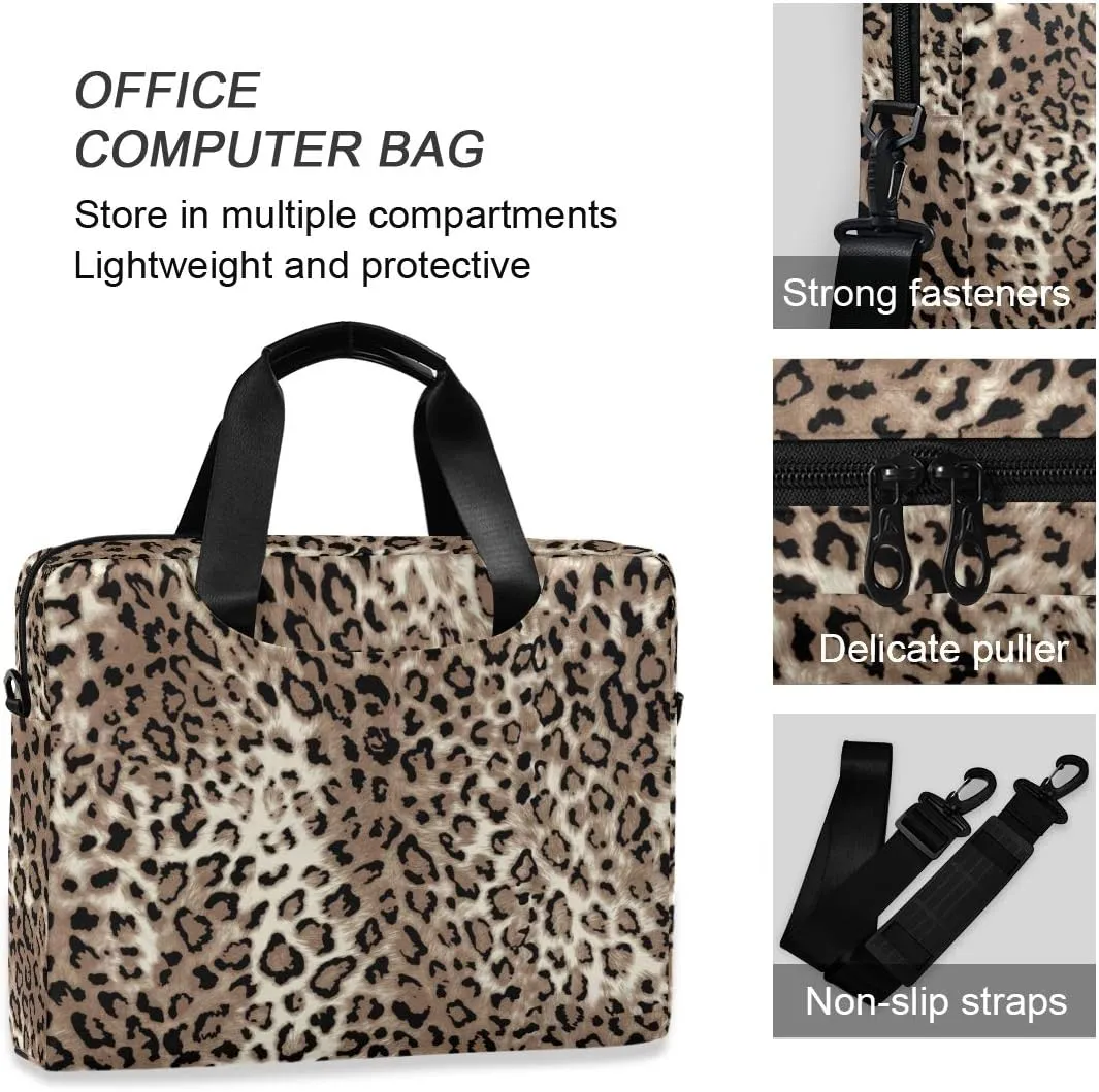 ALAZA Leopard Print Cheetah Animal Laptop Case Bag Sleeve Portable Crossbody Messenger Briefcase w/Strap Handle, 13 14 15.6 inch