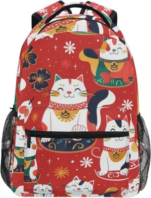 ALAZA Lucky Cat Japanese Kid's Shool Backpack for Girls Boys,Laptop Travel Backpack for Elementary Middle School Bag Teenagers Bookbag with Comfy Shoulder Starp,16.9" H