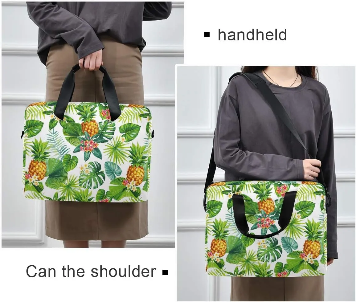 ALAZA Pineapple Tropical Palm Leaf and Flower Laptop Case Bag Sleeve Portable Crossbody Messenger Briefcase w/Strap Handle, 13 14 15.6 inch