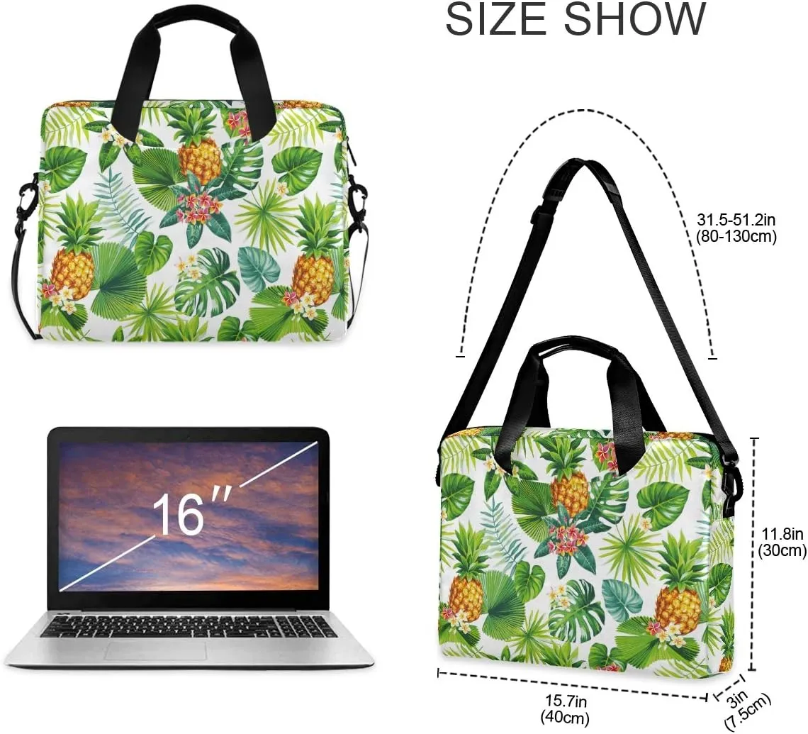 ALAZA Pineapple Tropical Palm Leaf and Flower Laptop Case Bag Sleeve Portable Crossbody Messenger Briefcase w/Strap Handle, 13 14 15.6 inch
