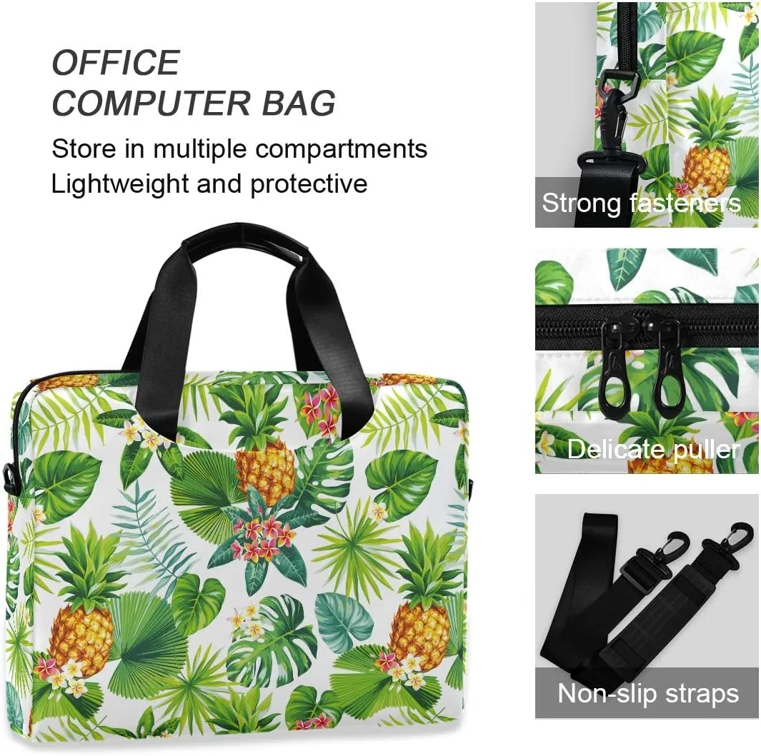 ALAZA Pineapple Tropical Palm Leaf and Flower Laptop Case Bag Sleeve Portable Crossbody Messenger Briefcase w/Strap Handle, 13 14 15.6 inch