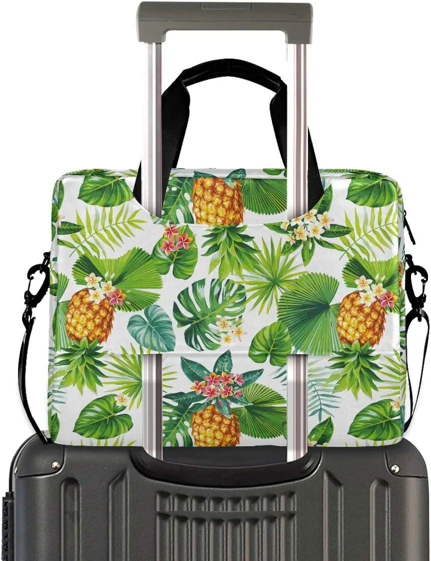 ALAZA Pineapple Tropical Palm Leaf and Flower Laptop Case Bag Sleeve Portable Crossbody Messenger Briefcase w/Strap Handle, 13 14 15.6 inch