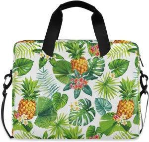 ALAZA Pineapple Tropical Palm Leaf and Flower Laptop Case Bag Sleeve Portable Crossbody Messenger Briefcase w/Strap Handle, 13 14 15.6 inch