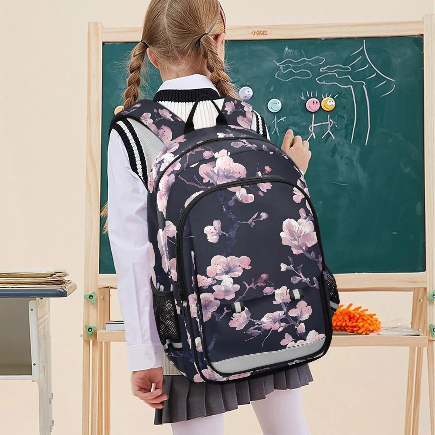ALAZA Pink Purple Cherry Blossoms School Backpacks Travel Laptop Bag Kids Bookbag for Girls Boys Teens Women Men
