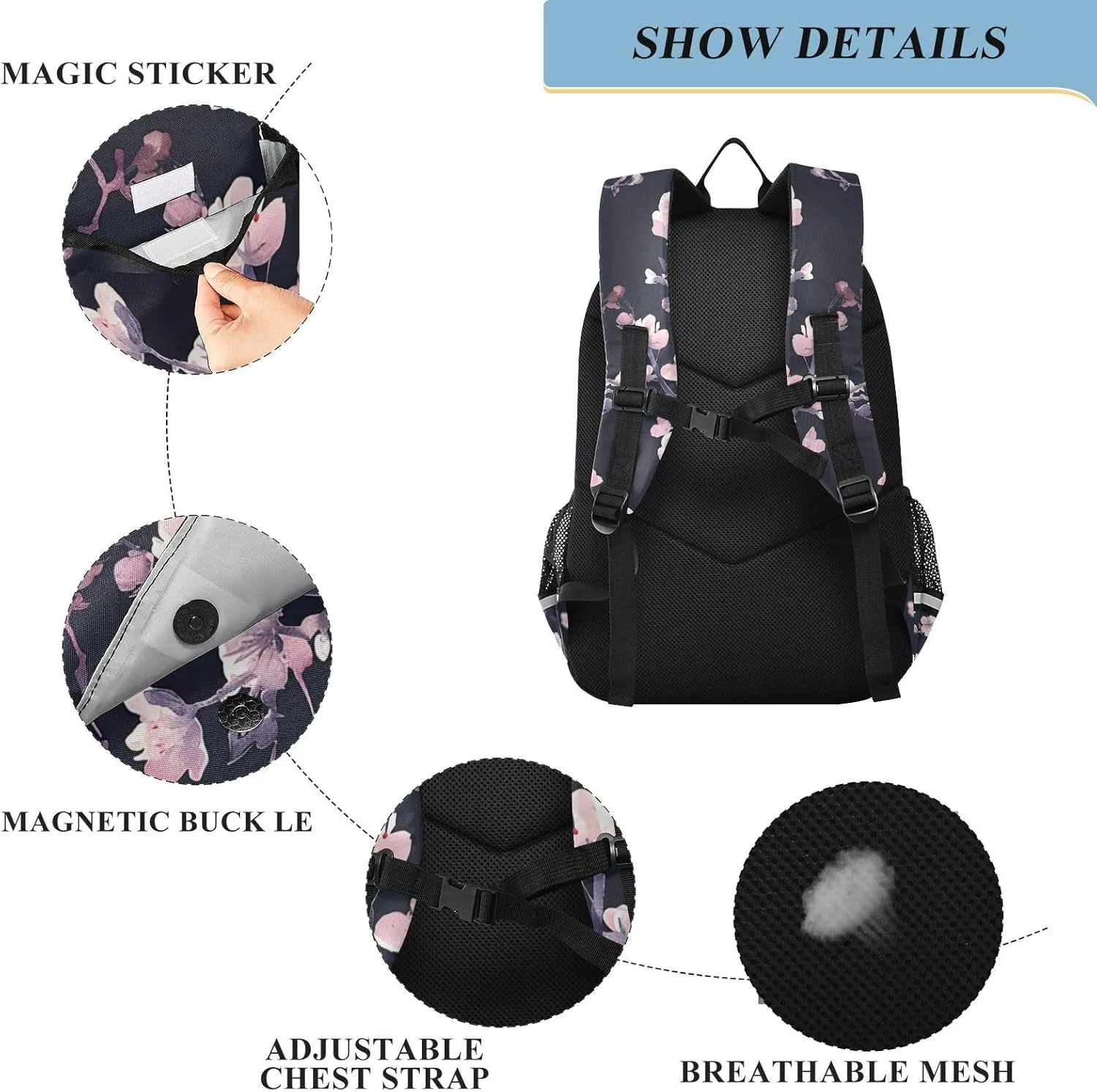 ALAZA Pink Purple Cherry Blossoms School Backpacks Travel Laptop Bag Kids Bookbag for Girls Boys Teens Women Men